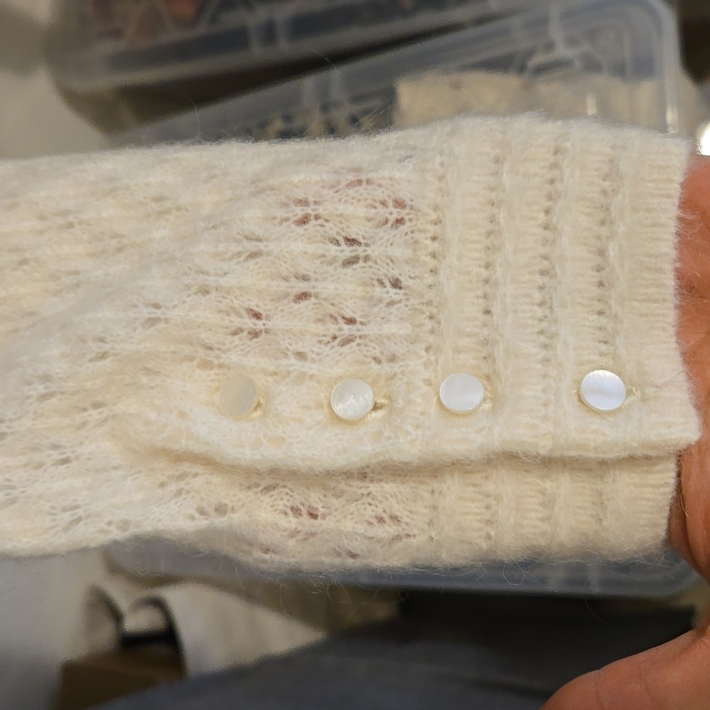 Sezane Saphia Wool/ Kid Mohair Delicate Fancy Openwork Knit White Cardigan - Picture 10 of 14